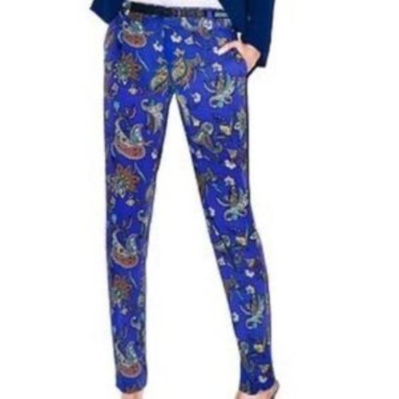 NWOT LOFT Boho Blue Paisley Mid-Rise Slim Fit Vacation Pants sz. 00 - Picture 3 of 8